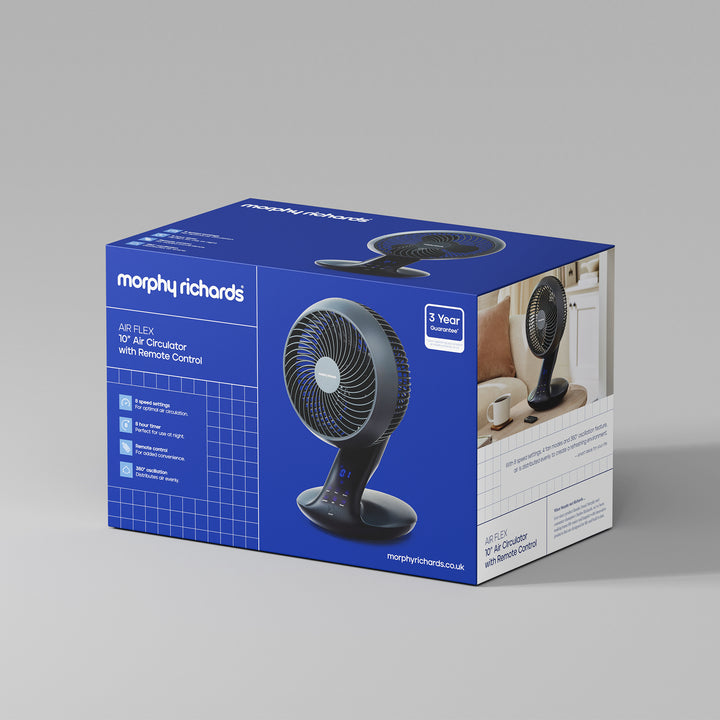 Morphy Richards air circulator packaging on a gray background