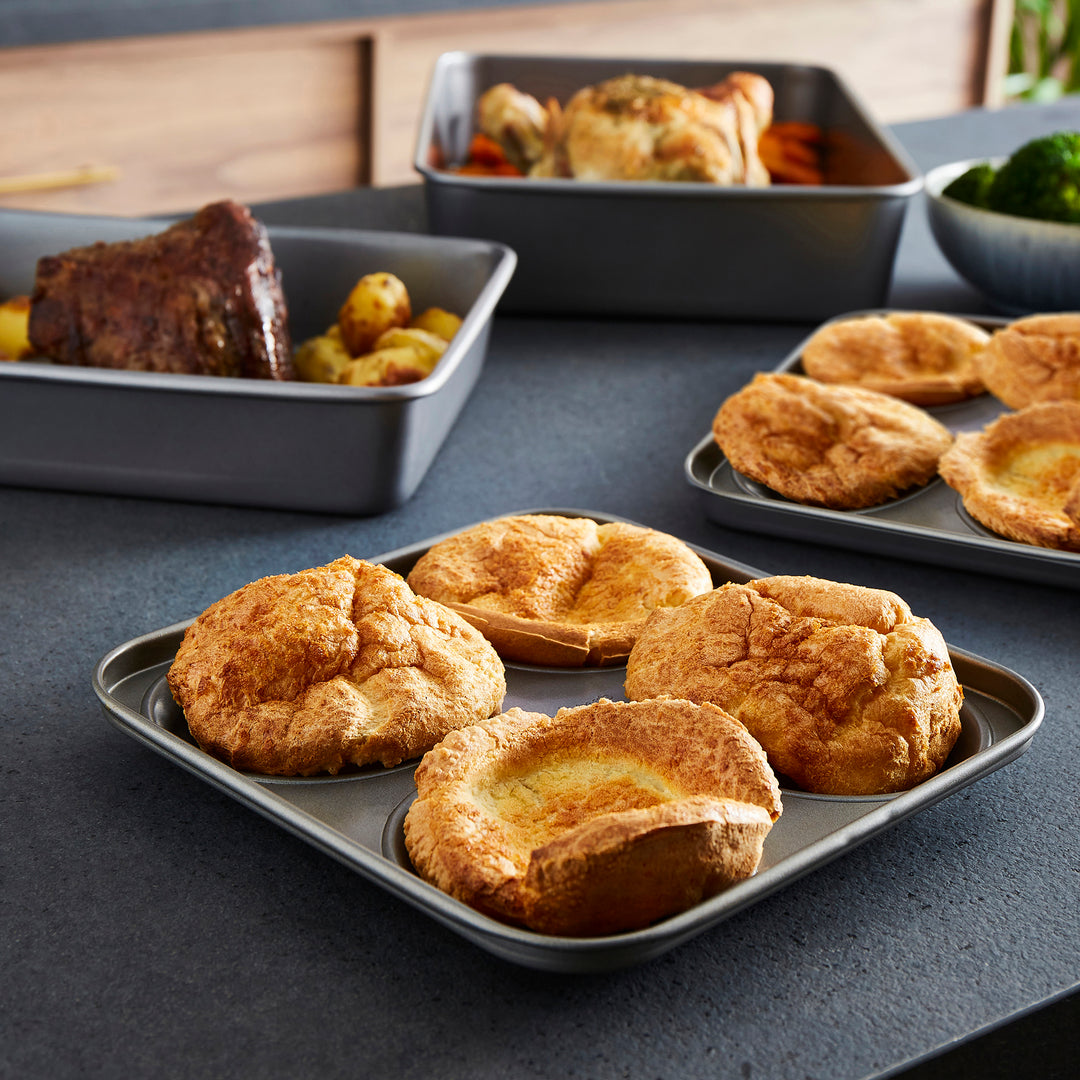 Morphy Richards baking tins on a kitchen counter.