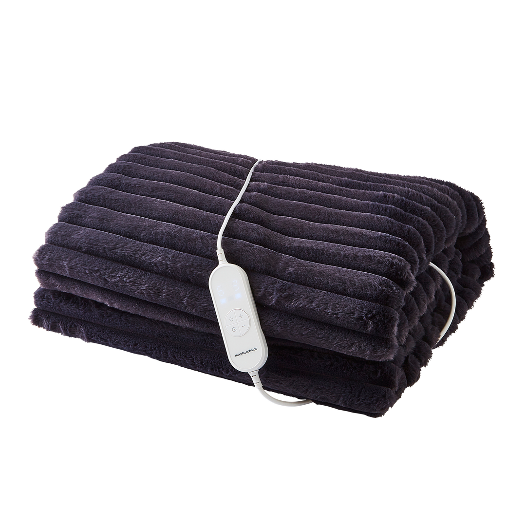 EverCosy Small Luxury Striped Fleece Electric Heated Throw - Navy
