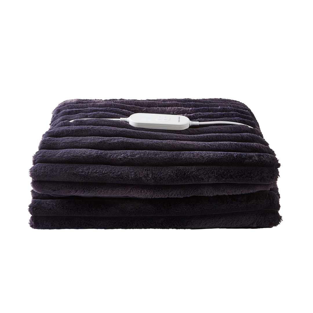 EverCosy Small Luxury Striped Fleece Electric Heated Throw - Navy