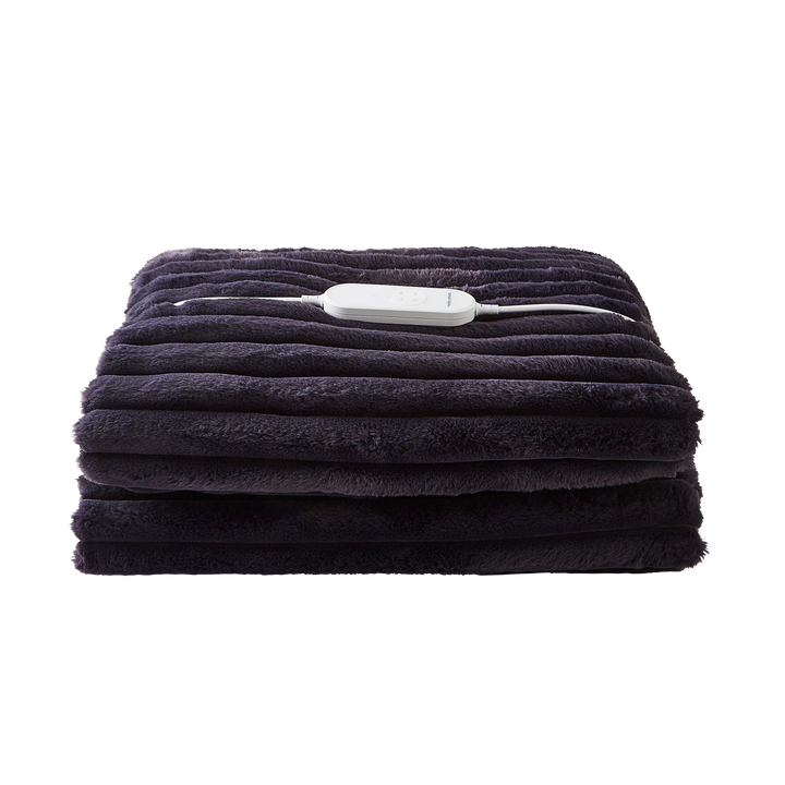 EverCosy Small Luxury Striped Fleece Electric Heated Throw - Navy