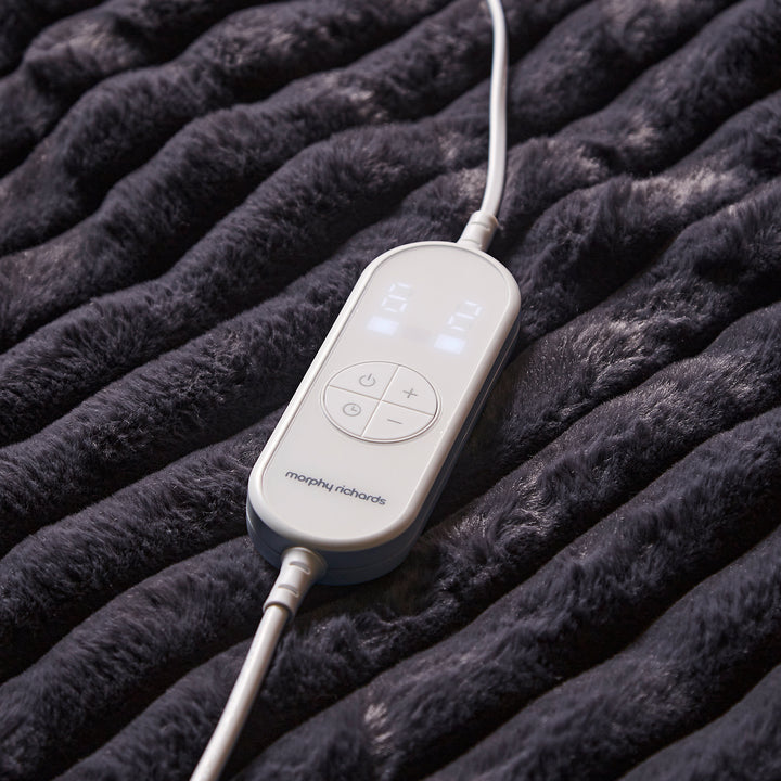 EverCosy Small Luxury Striped Fleece Electric Heated Throw - Navy