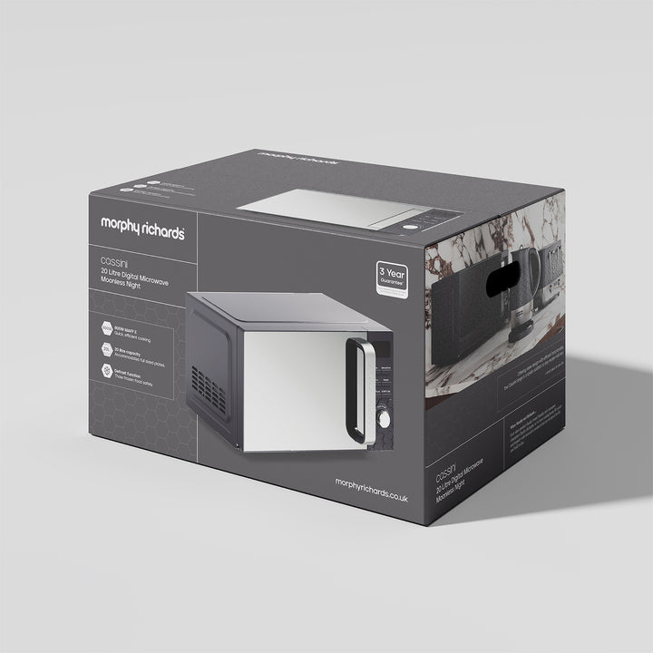 Cassini 20L 800W Black Digital Microwave - Moonless Night