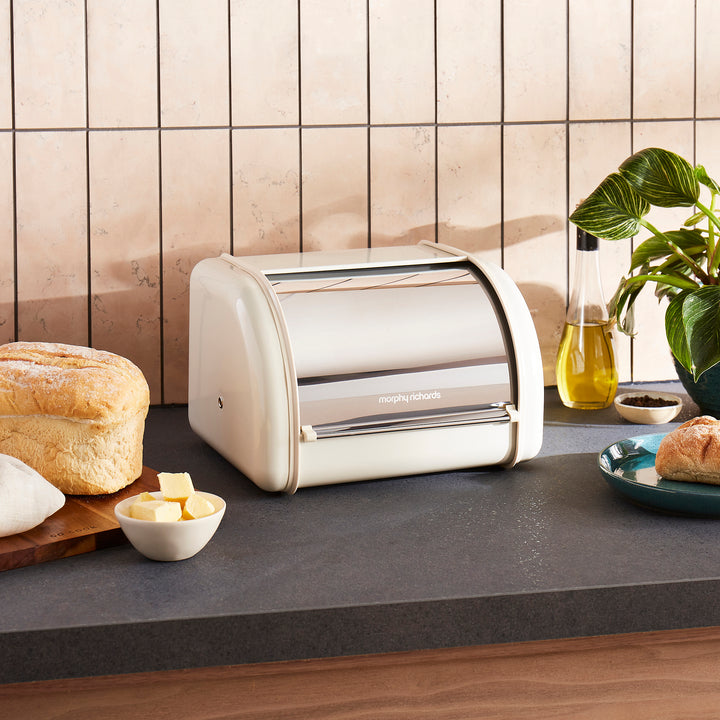 Equip Cream 3 Storage Canisters and Compact Roll Front Bread Bin