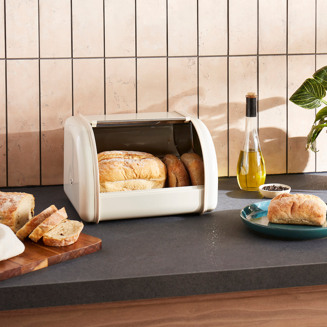 Equip Cream 3 Storage Canisters and Compact Roll Front Bread Bin