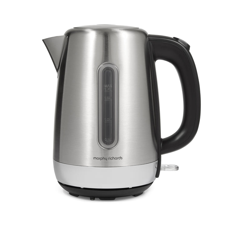 silver jug kettle with black handle 