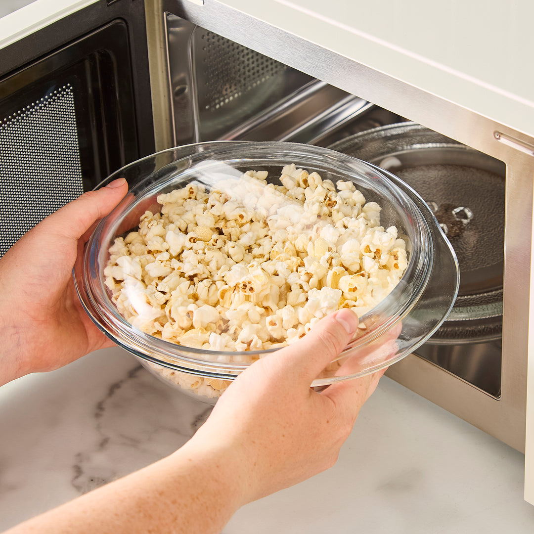 cream microwave on kitchen counter