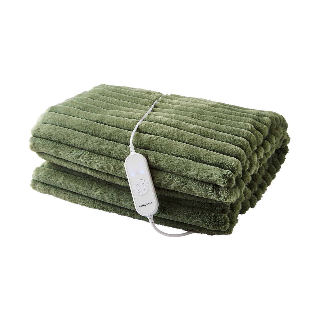 EverCosy Large Luxury Striped Fleece Electric Heated Throw - Green