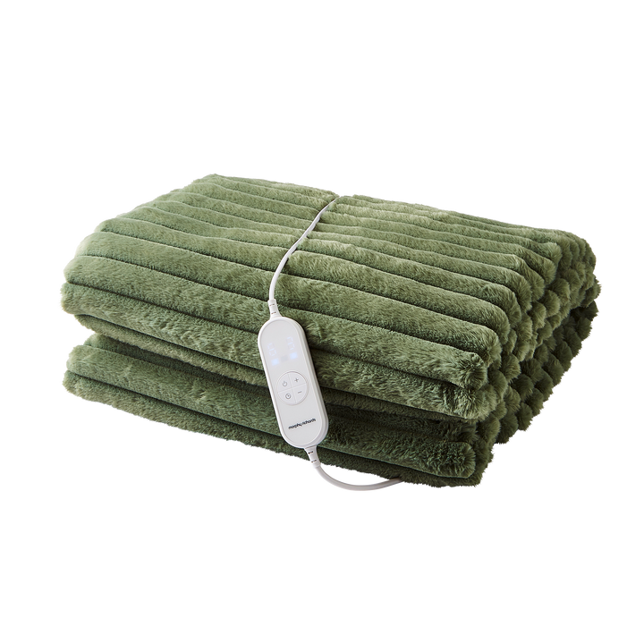 EverCosy Large Luxury Striped Fleece Electric Heated Throw - Green