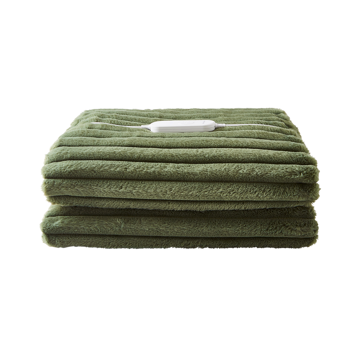 EverCosy Large Luxury Striped Fleece Electric Heated Throw - Green