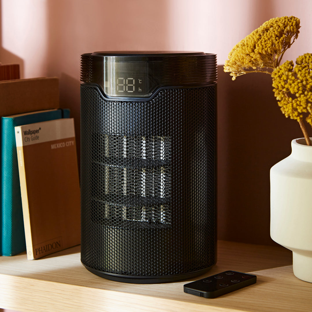 HeatFlux 1.5kw Bedside Ceramic Fan Heater with Remote Control - Black