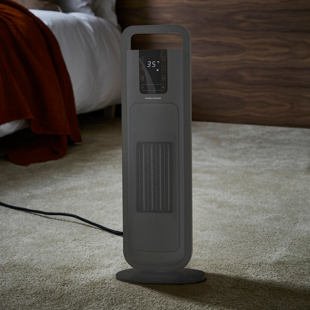 HeatFlux Ultra Thin 2kw Ceramic Tower Fan Heater with Remote Control - Grey