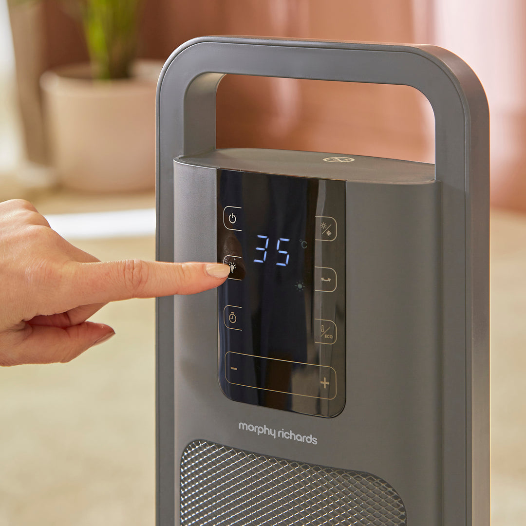 HeatFlux Ultra Thin 2kw Ceramic Tower Fan Heater with Remote Control - Grey