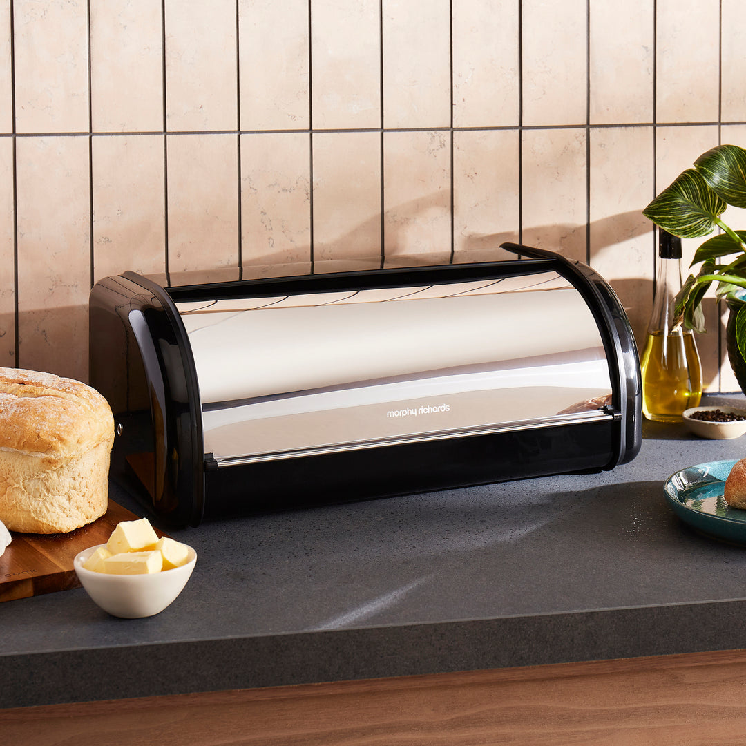 Equip Black Large Storage Canisters and Large Roll Front Bread Bin