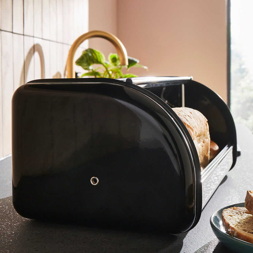 Equip Black Large Storage Canisters and Large Roll Front Bread Bin
