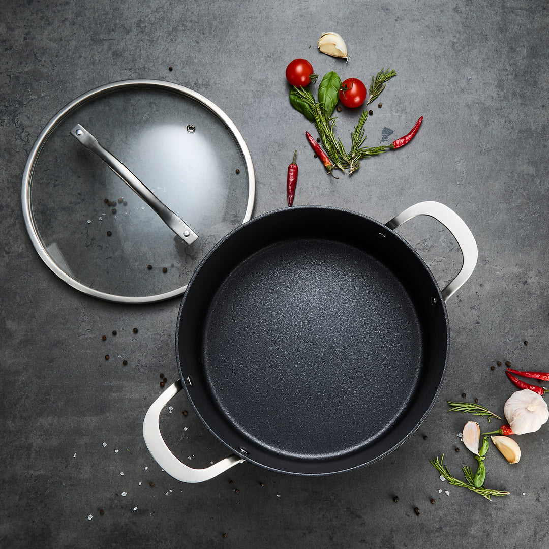 24cm Aluminium Non-Stick Casserole Dish on a granite countertop