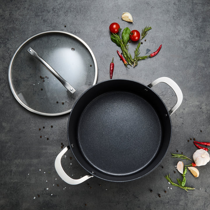 24cm Aluminium Non-Stick Casserole Dish on a granite countertop
