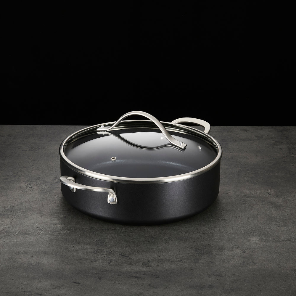 28cm Aluminium Non-Stick Shallow Casserole Dish on a granite countertop
