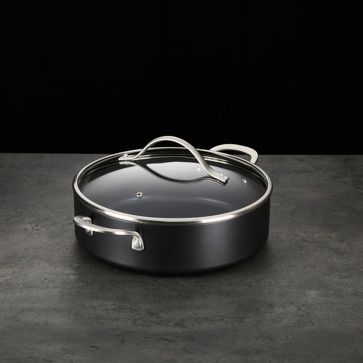 28cm Aluminium Non-Stick Shallow Casserole Dish on a granite countertop