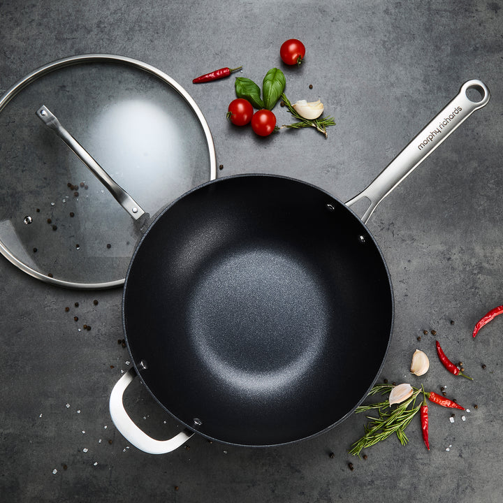 28cm Stir Fry Pan with Lid on granite countertop 