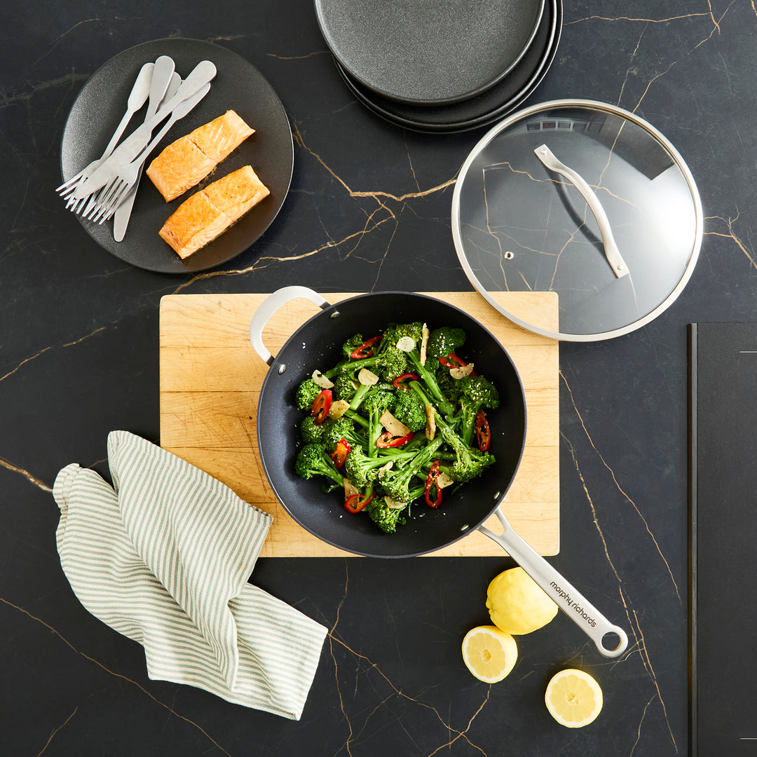 28cm Stir Fry Pan with Lid on granite countertop 