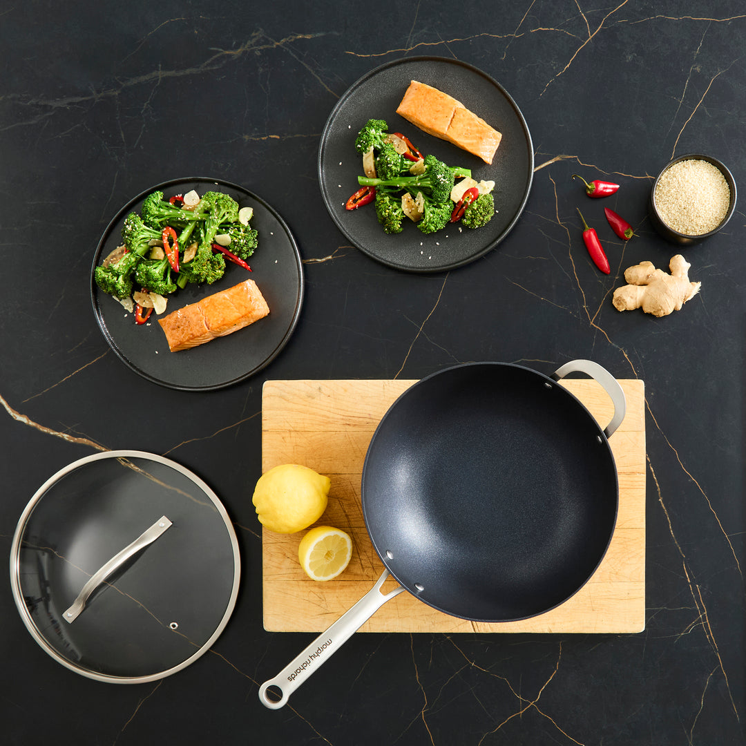 28cm Stir Fry Pan with Lid on granite countertop 