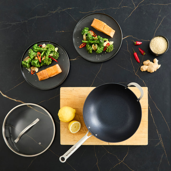 28cm Stir Fry Pan with Lid on granite countertop 