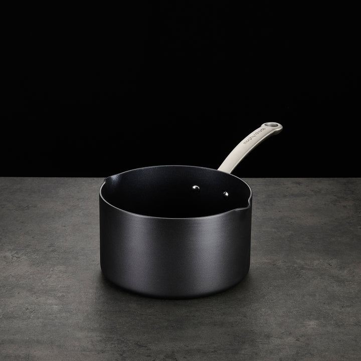 Saucepan on granite countertop 