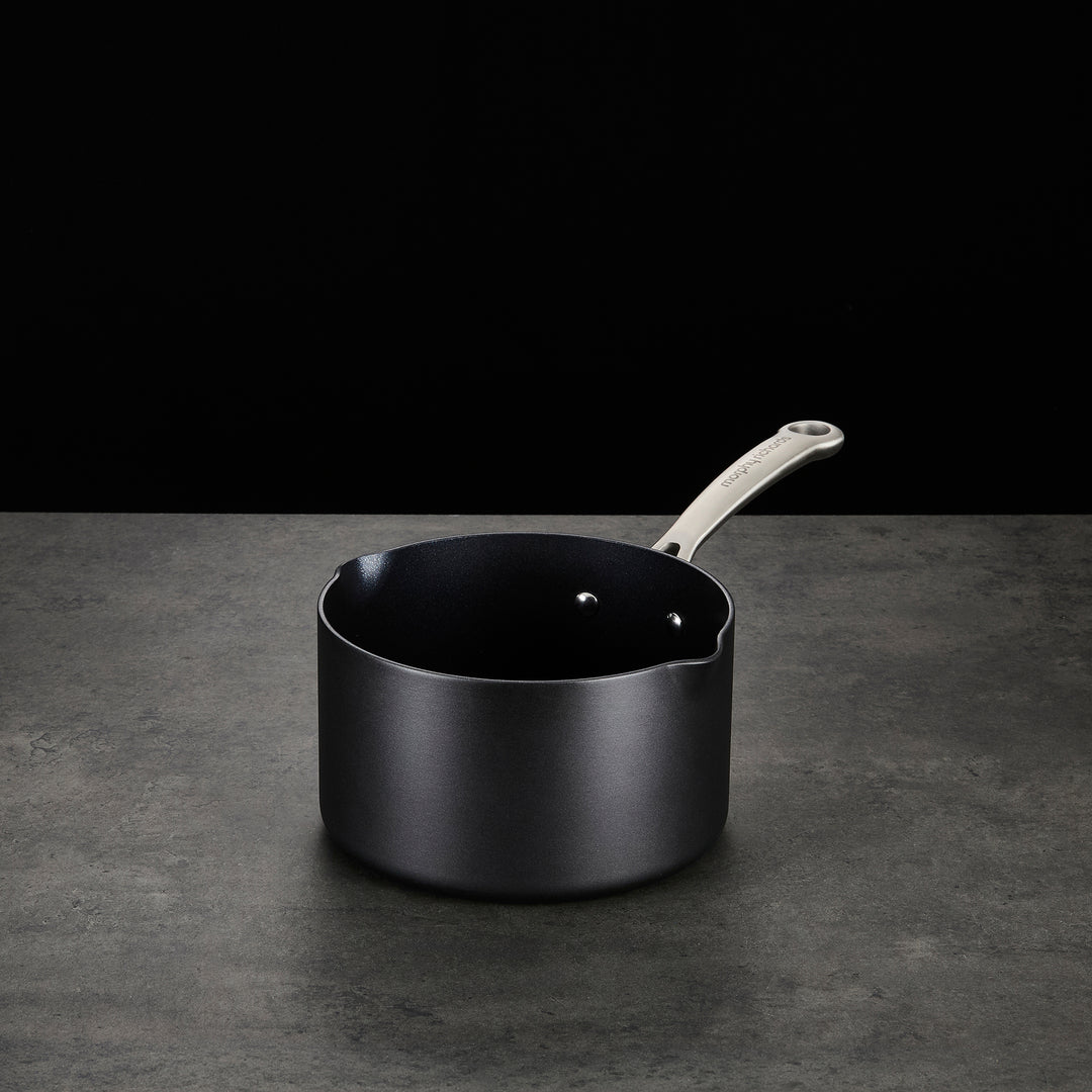 Saucepan on granite countertop 