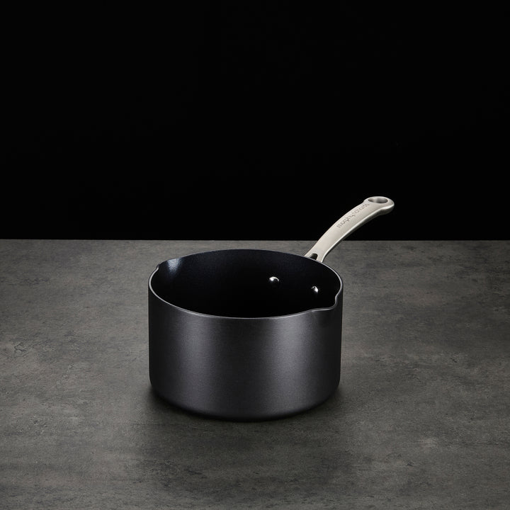 Saucepan on granite countertop 