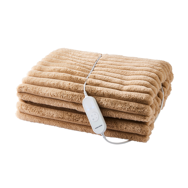 EverCosy Large Luxury Striped Fleece Electric Heated Throw - Mocha