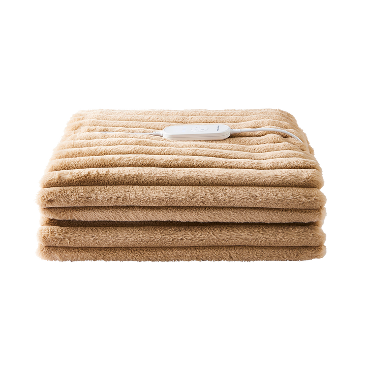 EverCosy Large Luxury Striped Fleece Electric Heated Throw - Mocha
