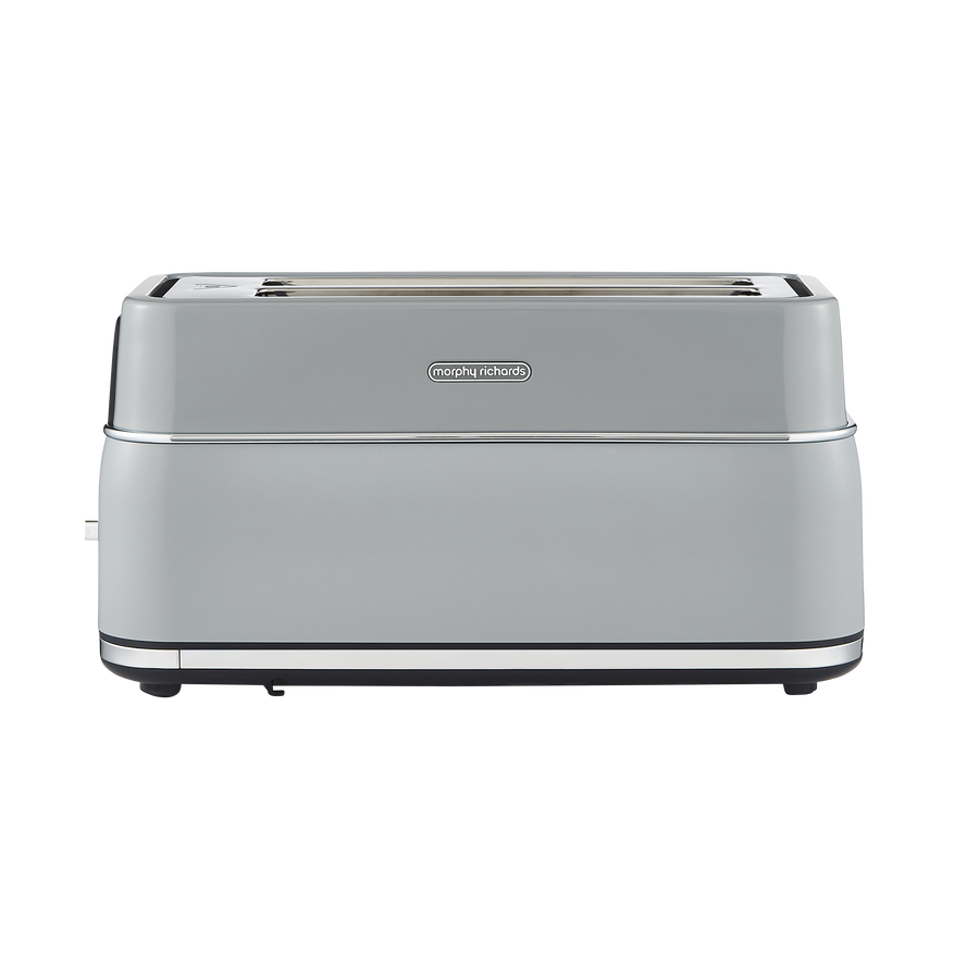 Grey toaster with 'Morphy Richards' branding on a white background
