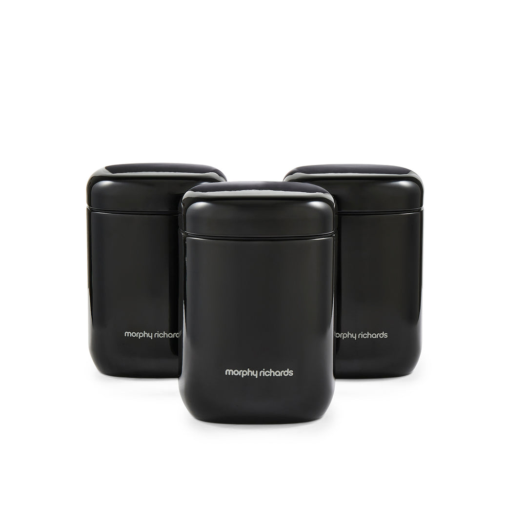 Equip Black 3 Storage Canisters and Compact Roll Front Bread Bin