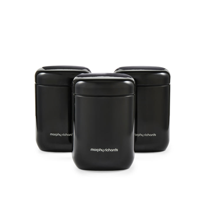 Equip Black 3 Storage Canisters and Compact Roll Front Bread Bin