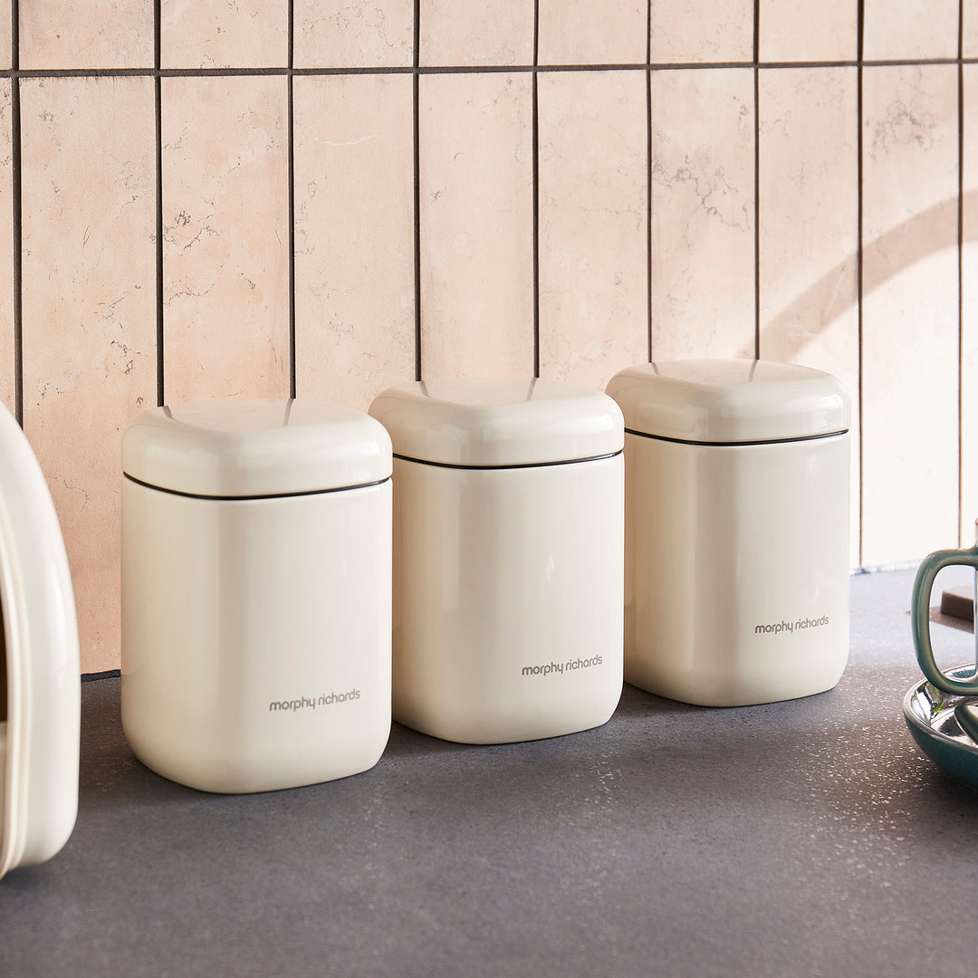 Equip Cream 3 Storage Canisters and Compact Roll Front Bread Bin