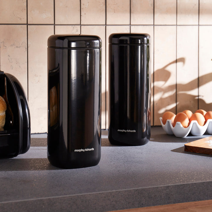 Equip Black Large Storage Canisters and Large Roll Front Bread Bin