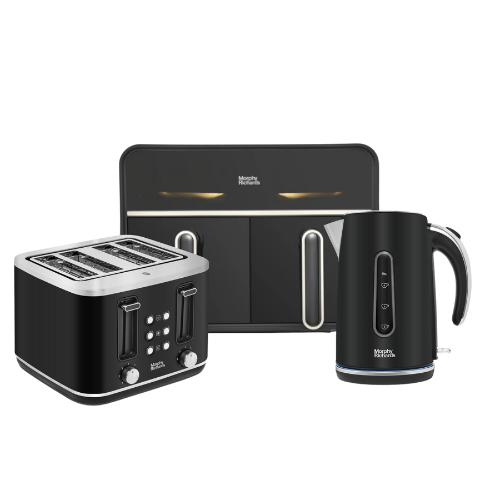 Motive Black Steel Kettle, Toaster & Digital Dual Basket 7.2 Litre Air fryer Set