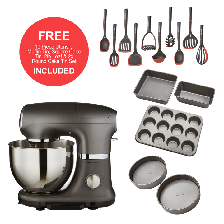 5.5L Die Cast Stand Mixer, 10 Piece Utensil Set & Cake Tin Set